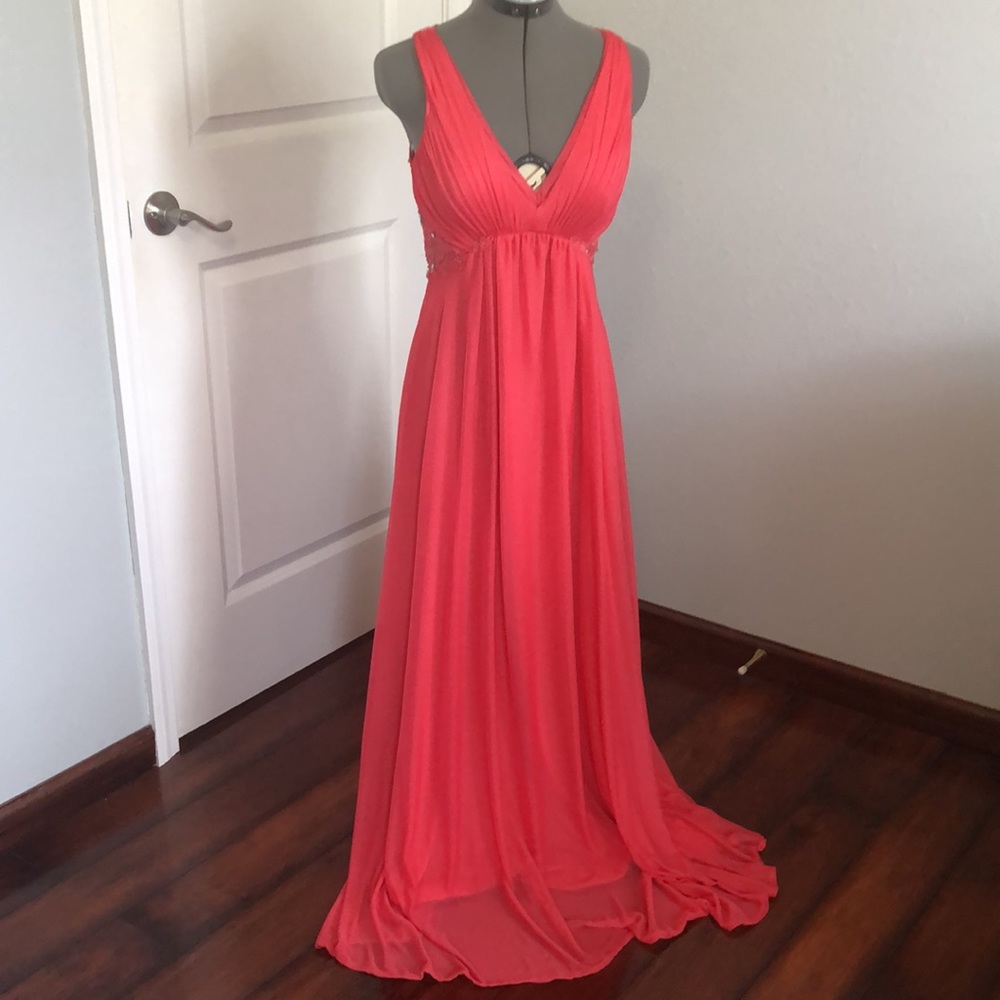 Coral Empire Waist Pink Prom Dress